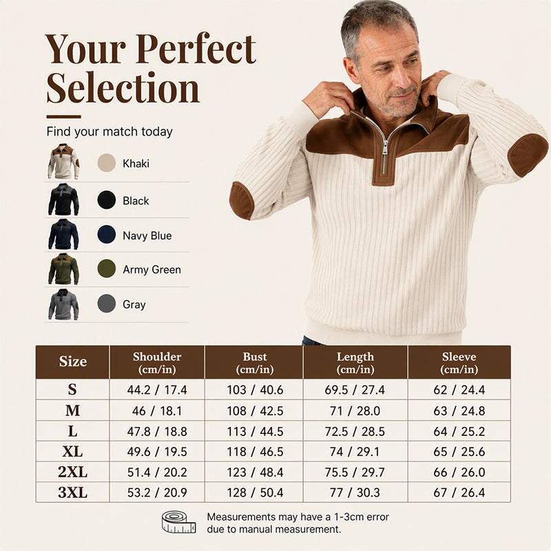 Men's Quarter Zip Corduroy Knit Sweater