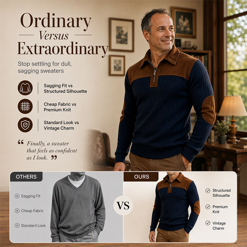 Men's Quarter Zip Corduroy Knit Sweater