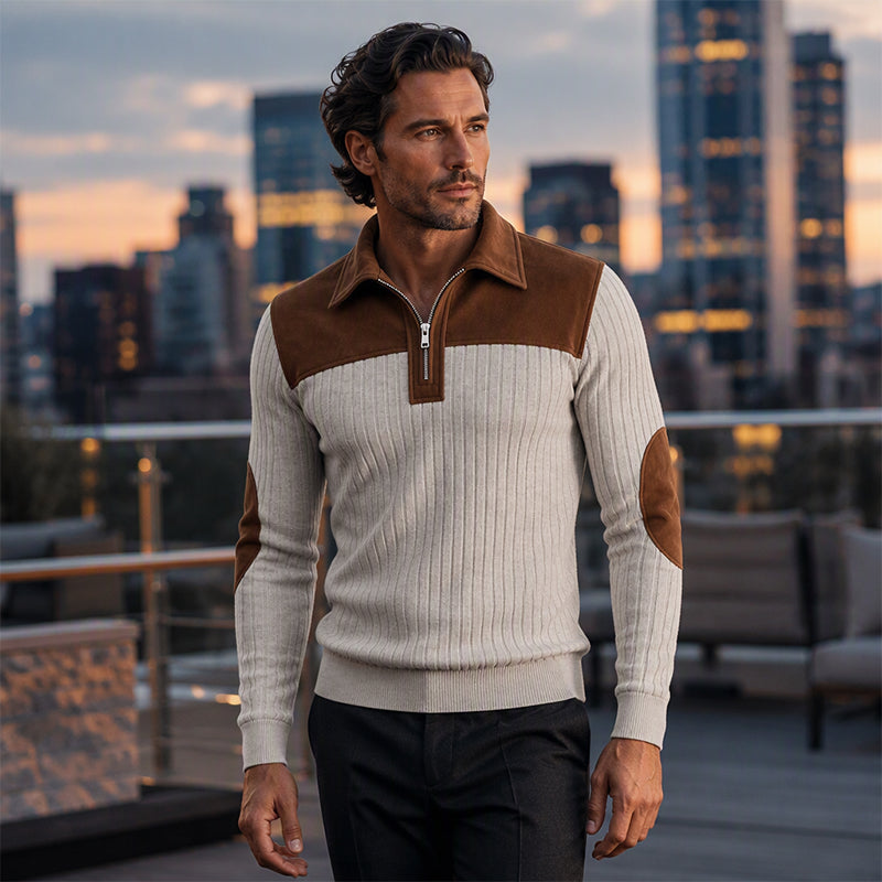 Men's Quarter Zip Corduroy Knit Sweater