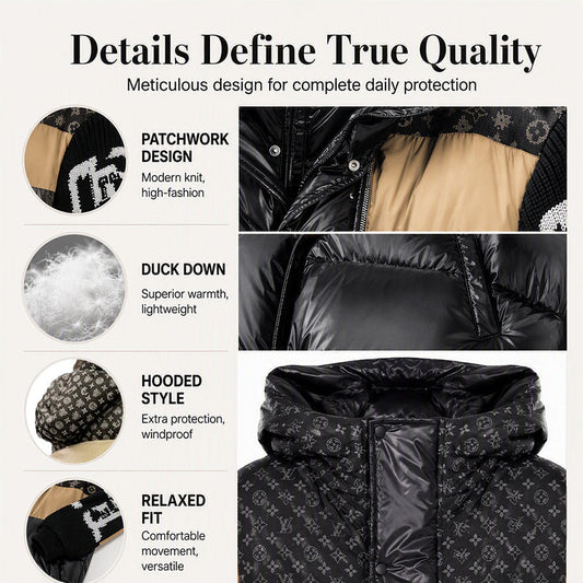 🧥 Standout Winter Warmth | Women's Patchwork Hooded Puffer Jacket