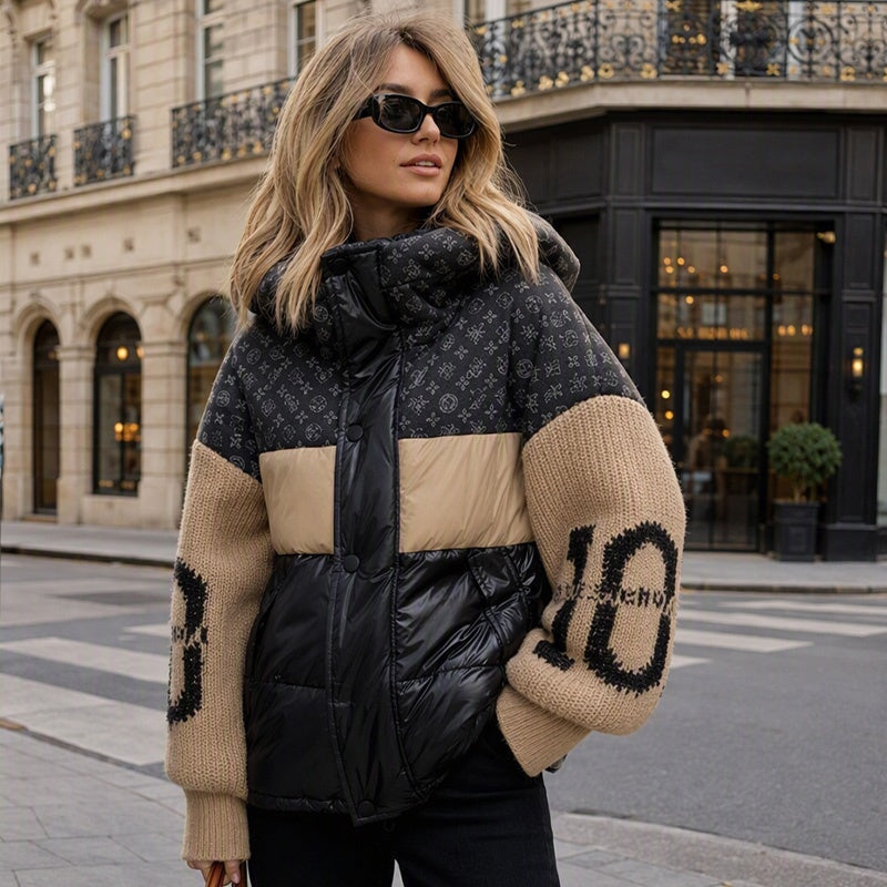 Women's Patchwork Hooded Puffer Jacket