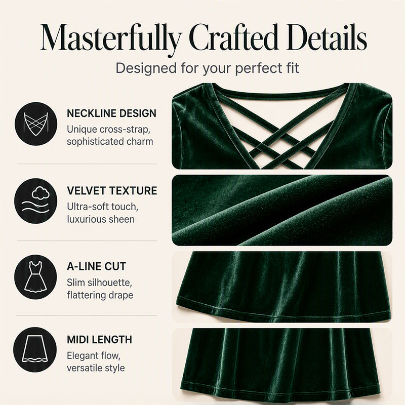Women's Criss-Cross V-Neck Velvet Midi Dress