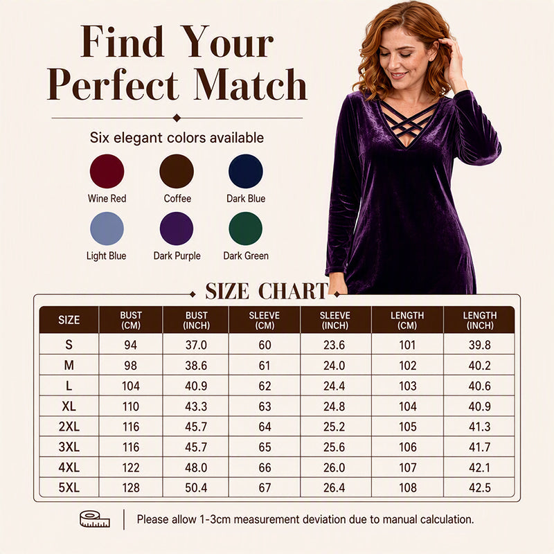 Women's Criss-Cross V-Neck Velvet Midi Dress