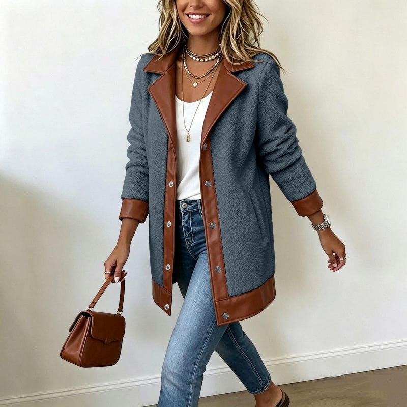 Women's Lapel Plush Patchwork Jacket
