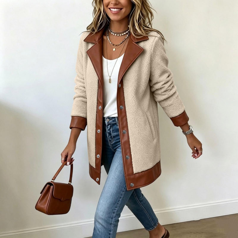 Women's Lapel Plush Patchwork Jacket