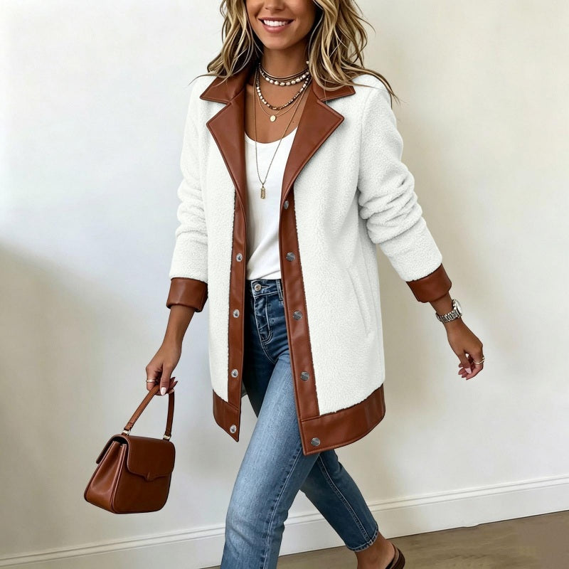 Women's Lapel Plush Patchwork Jacket