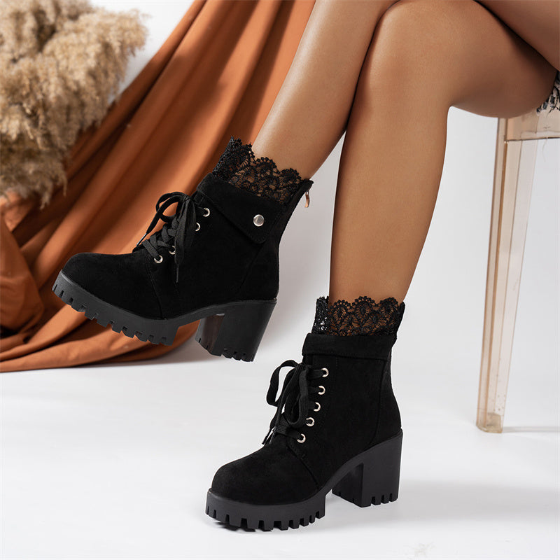 ⌛Limited-Time Offer-Women's Chunky Heel Lace Ankle Booties