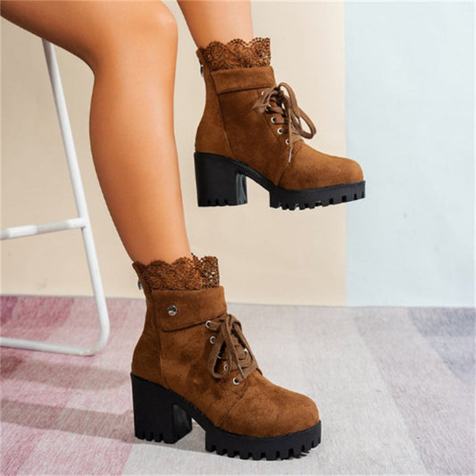 ⌛Limited-Time Offer-Women's Chunky Heel Lace Ankle Booties