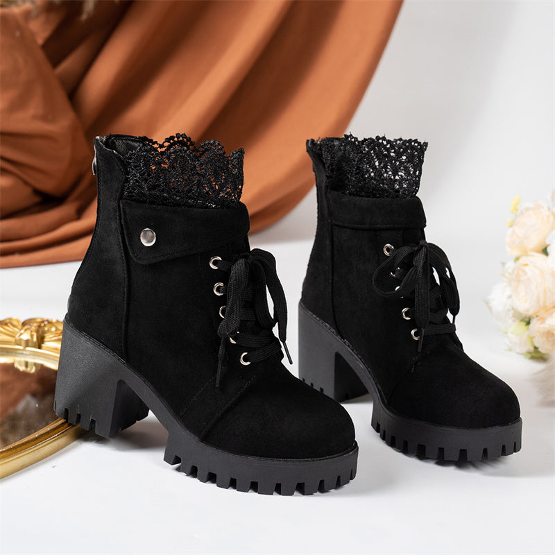 ⌛Limited-Time Offer-Women's Chunky Heel Lace Ankle Booties