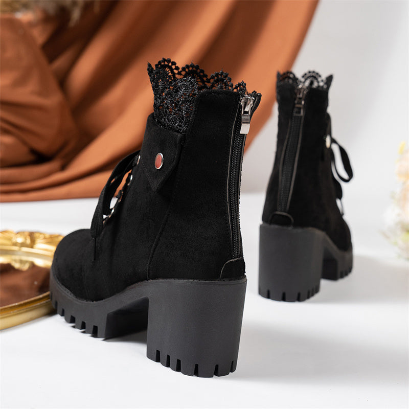 ⌛Limited-Time Offer-Women's Chunky Heel Lace Ankle Booties