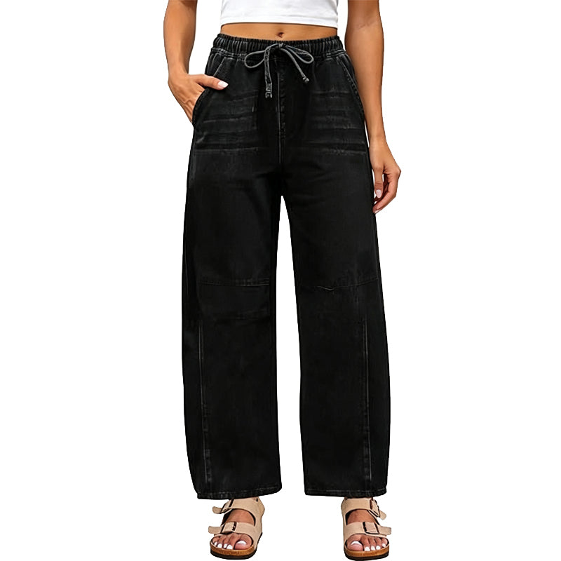 👖 Pull On & Go | Women's Elastic-Waist Relaxed Wide-Leg Jeans
