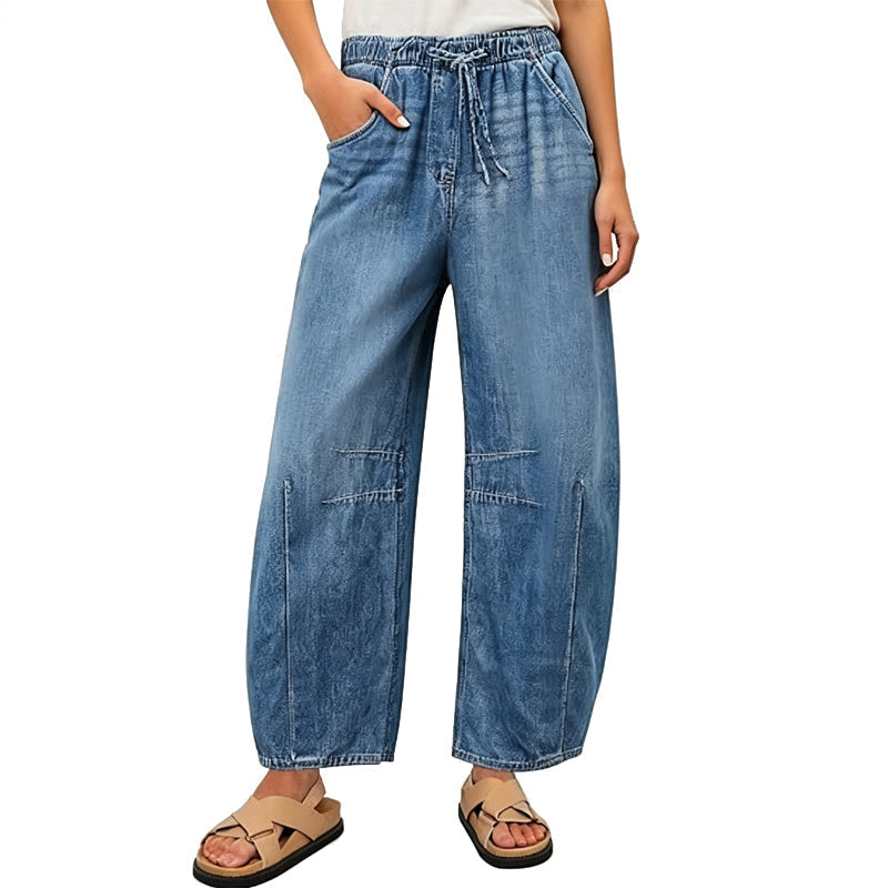 👖 Pull On & Go | Women's Elastic-Waist Relaxed Wide-Leg Jeans