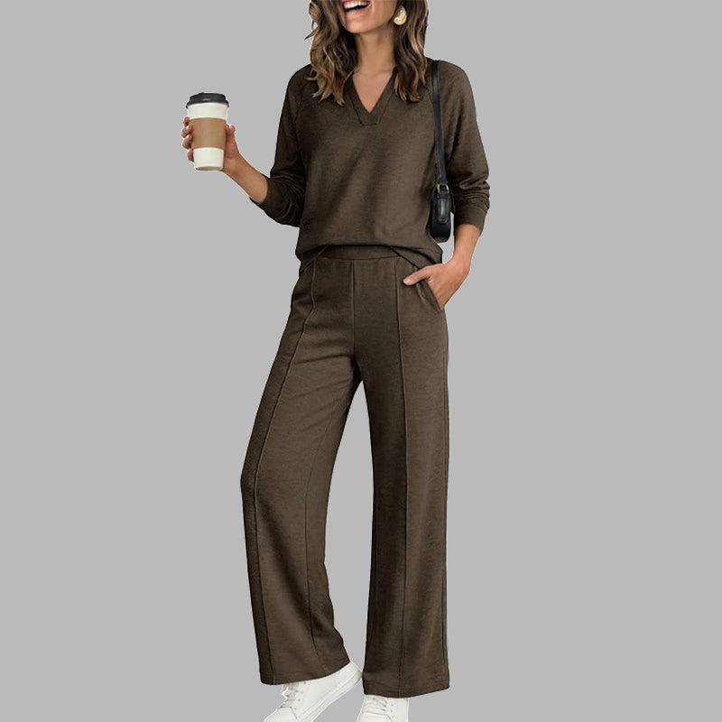 👚🌸 Bestseller – Women's Casual V-Neck Top & Wide-Leg Pants
