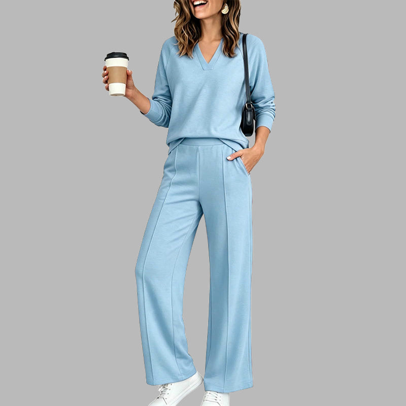 👚🌸 Bestseller – Women's Casual V-Neck Top & Wide-Leg Pants