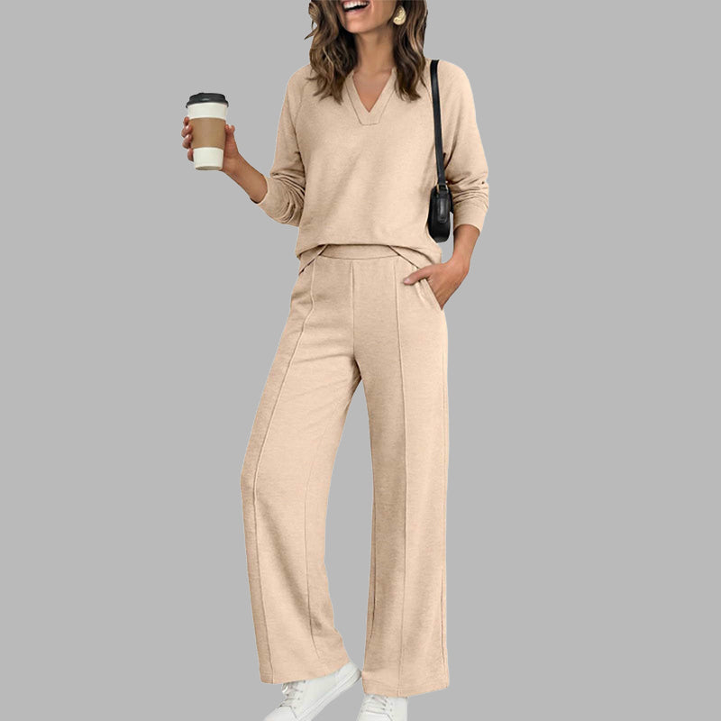 👚🌸 Bestseller – Women's Casual V-Neck Top & Wide-Leg Pants