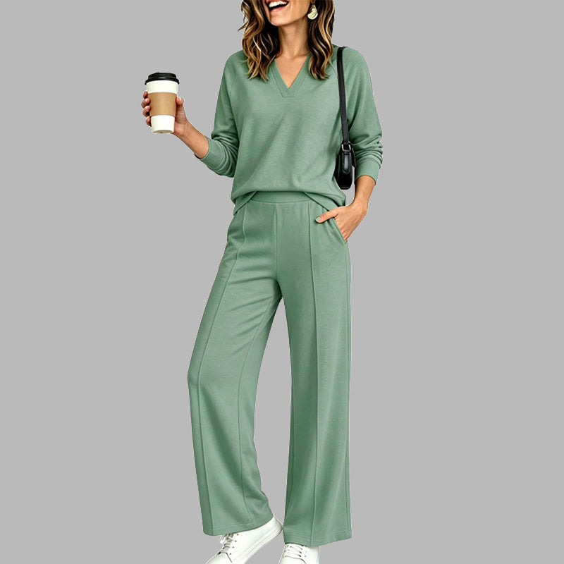 👚🌸 Bestseller – Women's Casual V-Neck Top & Wide-Leg Pants