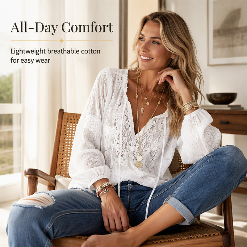 ⌛Limited-Time Offer-Women's Lace Long Sleeve V-Neck Top