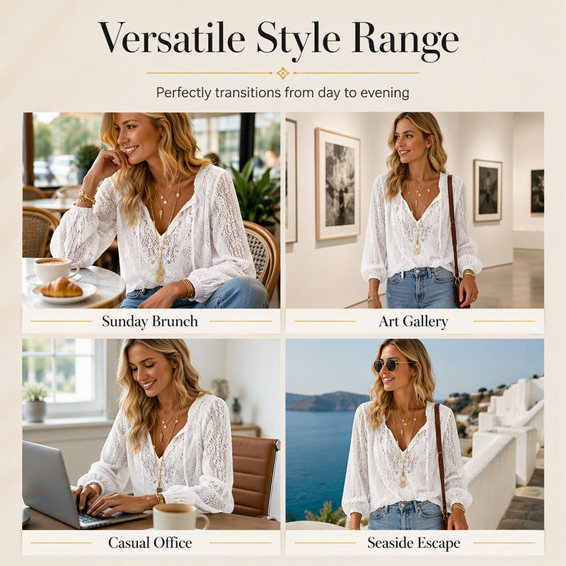 ⌛Limited-Time Offer-Women's Lace Long Sleeve V-Neck Top