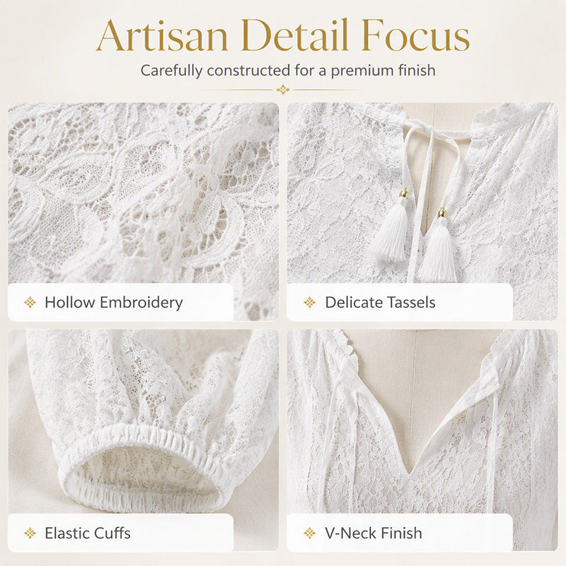 ⌛Limited-Time Offer-Women's Lace Long Sleeve V-Neck Top