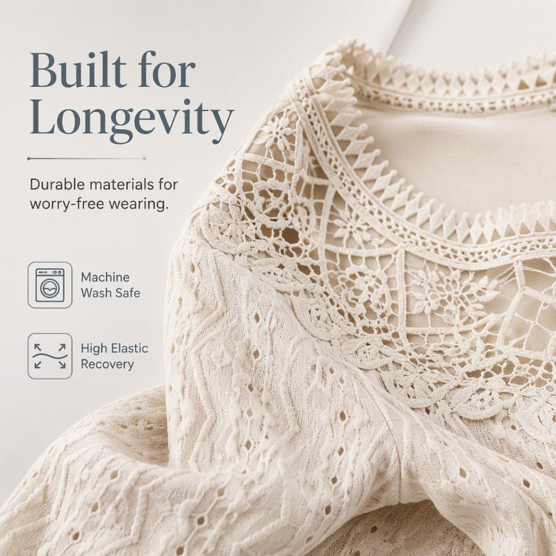 🌸 Lace Detail, Easy Elegance | Women's Floral Lace Patchwork Long-Sleeve Top