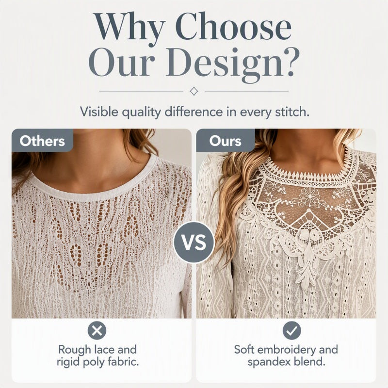 🌸 Lace Detail, Easy Elegance | Women's Floral Lace Patchwork Long-Sleeve Top