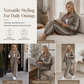 Women's Casual Two-Piece Lounge Set Featuring Oversized Button-Down Shirt and Jogger Pants with Side Stripes