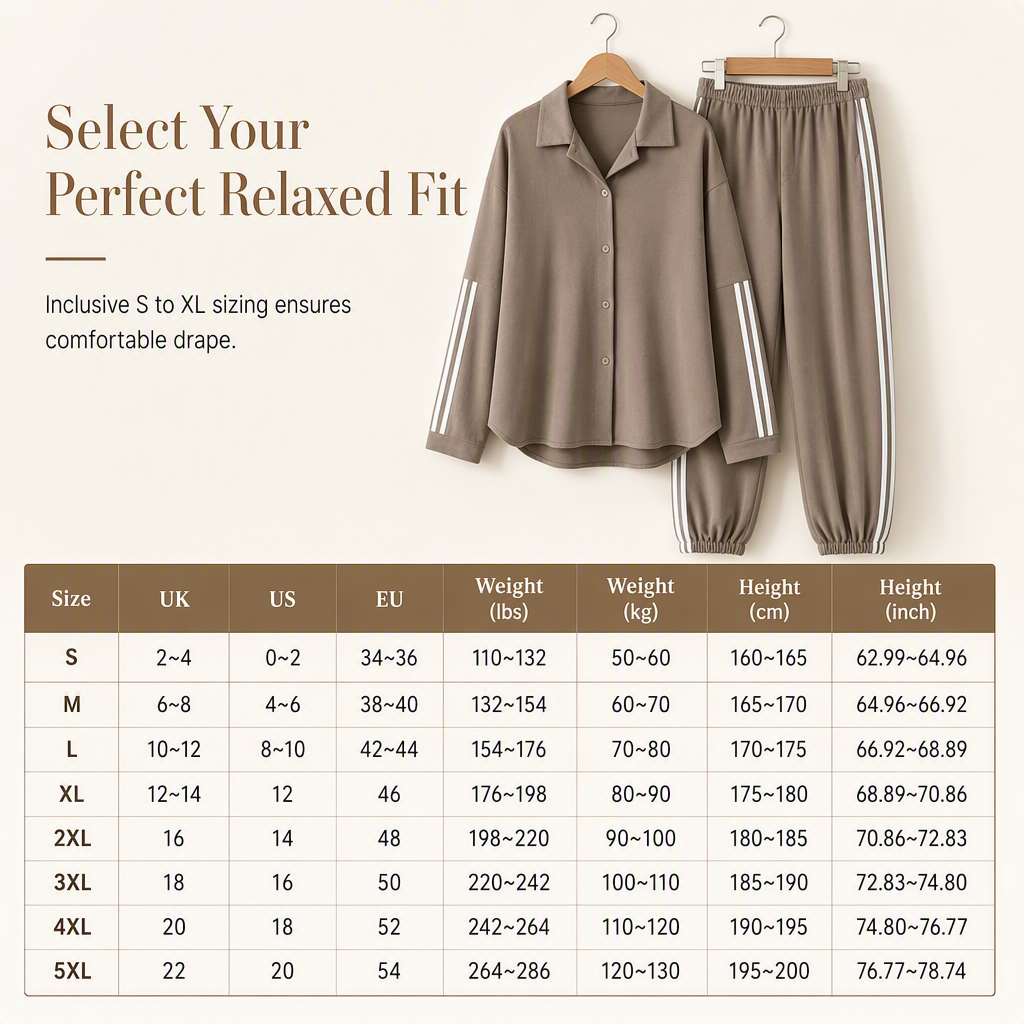 Women's Casual Two-Piece Lounge Set Featuring Oversized Button-Down Shirt and Jogger Pants with Side Stripes