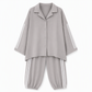 Women's Casual Two-Piece Lounge Set Featuring Oversized Button-Down Shirt and Jogger Pants with Side Stripes