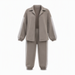 Women's Casual Two-Piece Lounge Set Featuring Oversized Button-Down Shirt and Jogger Pants with Side Stripes