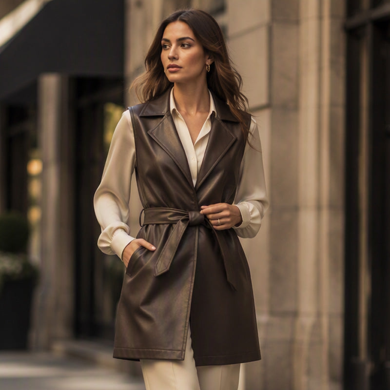 Women's Elegant PU Leather Vest Jacket