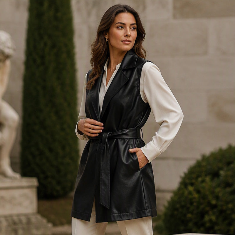 Women's Elegant PU Leather Vest Jacket