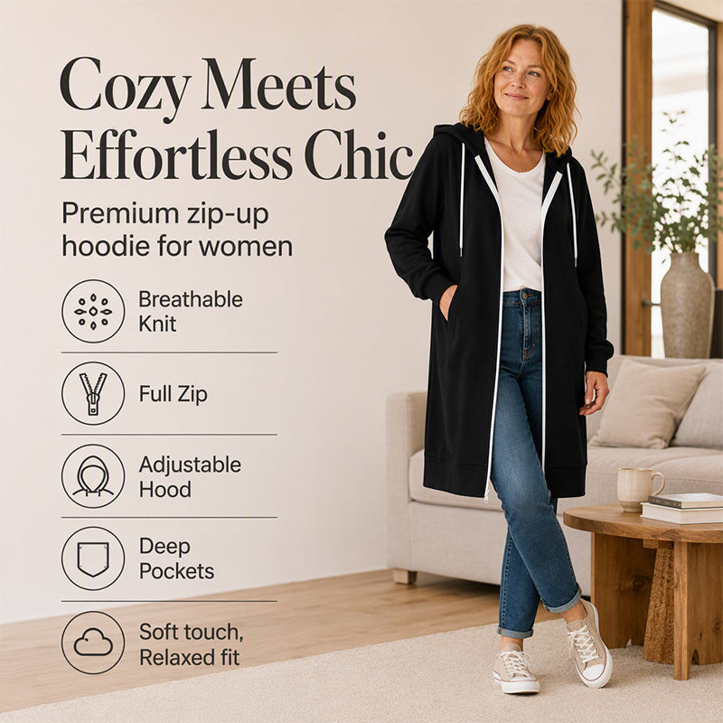 ⌛Limited-Time Offer-Women's Longline Zip Up Hooded Jacket