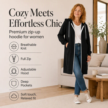 ⌛Limited-Time Offer-Women's Longline Zip Up Hooded Jacket