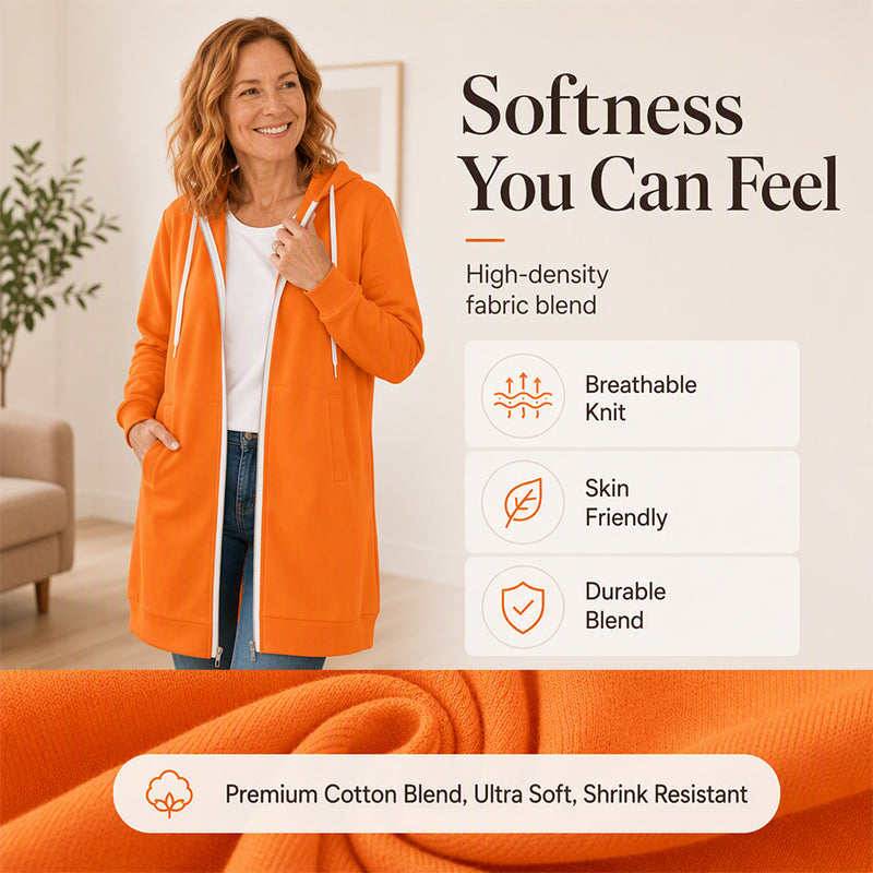 ⌛Limited-Time Offer-Women's Longline Zip Up Hooded Jacket