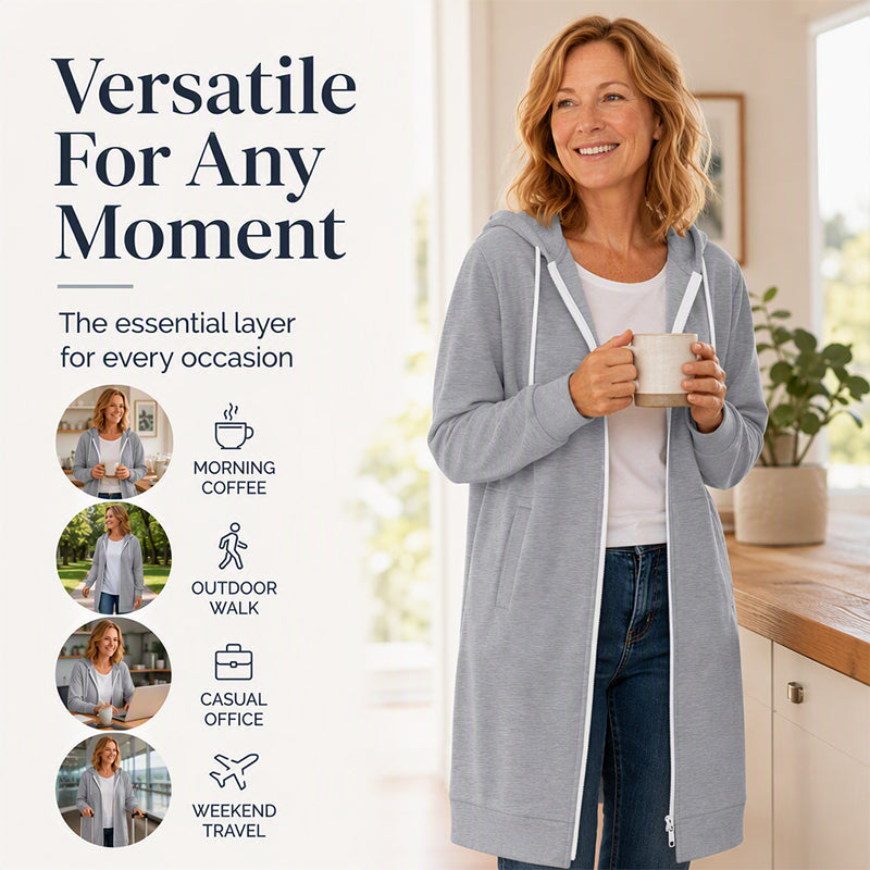 ⌛Limited-Time Offer-Women's Longline Zip Up Hooded Jacket