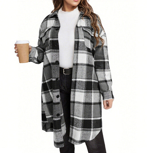 🧥 Classic Plaid, Easy Layers | Women's Long Lapel Coat