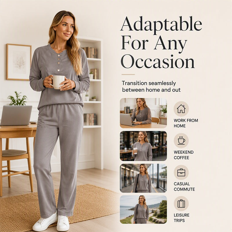⌛Limited-Time Offer-Women's Half-Button Sweatshirt & Sweatpants Set