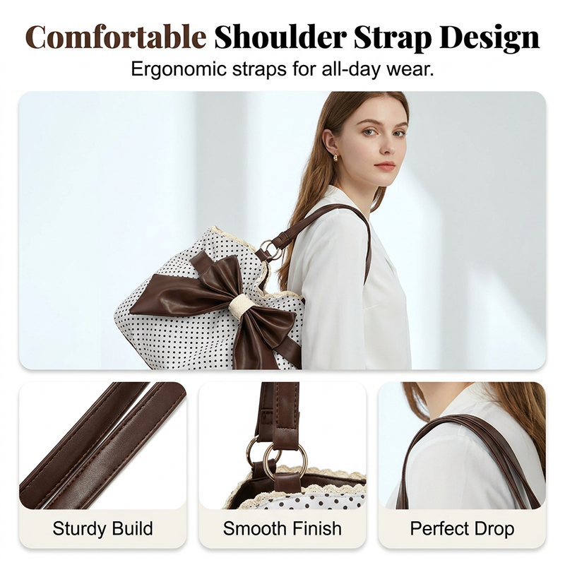 🎀 Polka Dot Charm | Women's Oversized Bow & Lace Shoulder Bag