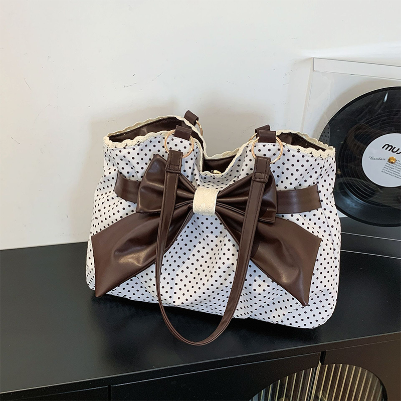 🎀 Polka Dot Charm | Women's Oversized Bow & Lace Shoulder Bag