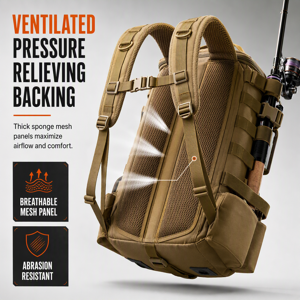 Men's Outdoor Fishing Backpack Large Capacity Multi-functional Travel Bag with Rod Holder Lure Tackle Bag