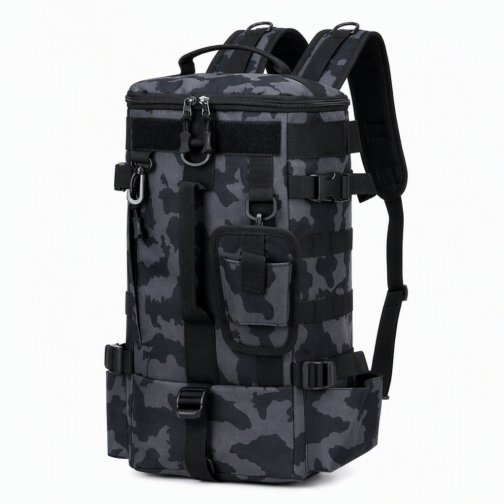 Men's Outdoor Fishing Backpack Large Capacity Multi-functional Travel Bag with Rod Holder Lure Tackle Bag
