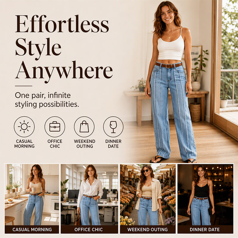 Women's Stretchy Wide-Leg Jeans with Raw Trim