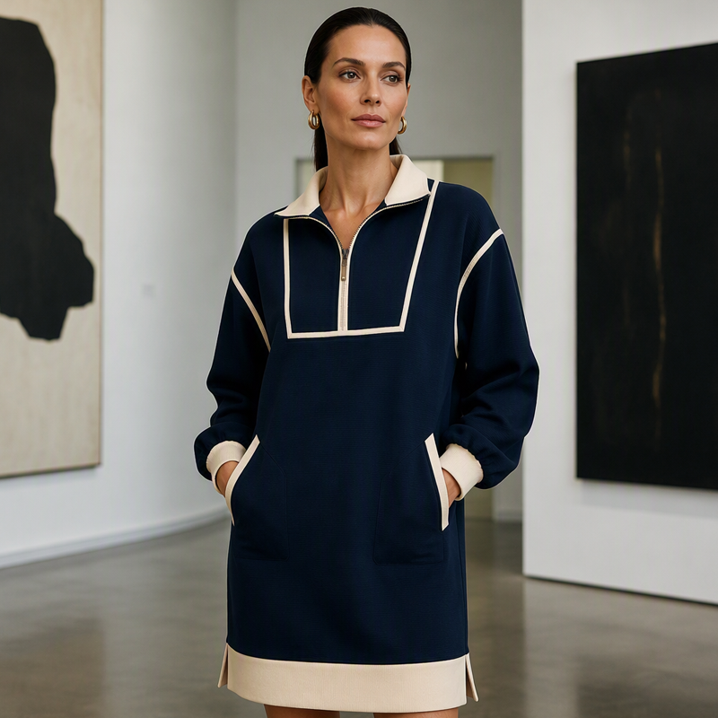 Women's Casual Half-Zip Sweatshirt Dress
