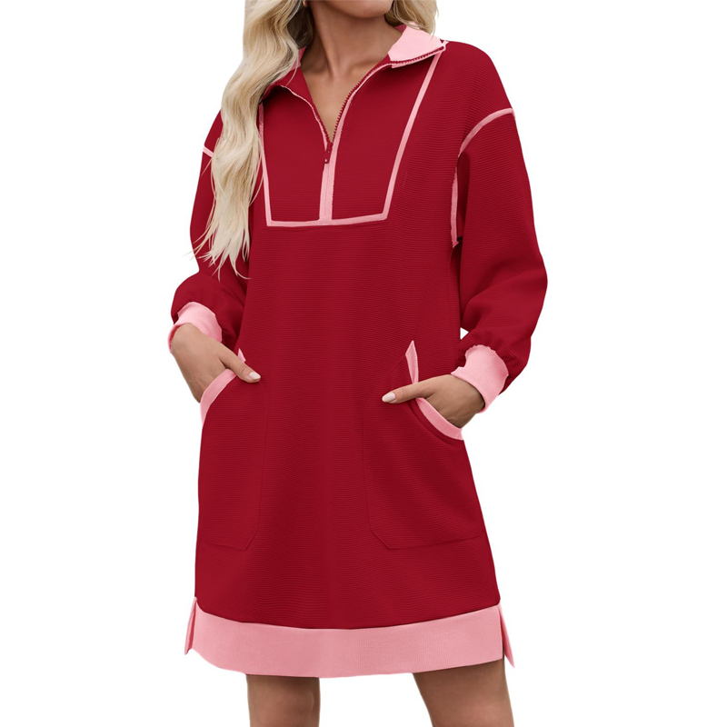 Women's Casual Half-Zip Sweatshirt Dress