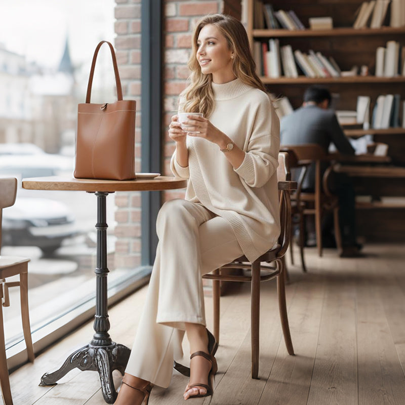🔥 59% OFF! NEW! Women's 2-piece set – Asymmetrical sweater + wide-leg pants, relaxed fit and soft fabric, ultra comfortable 👚✨