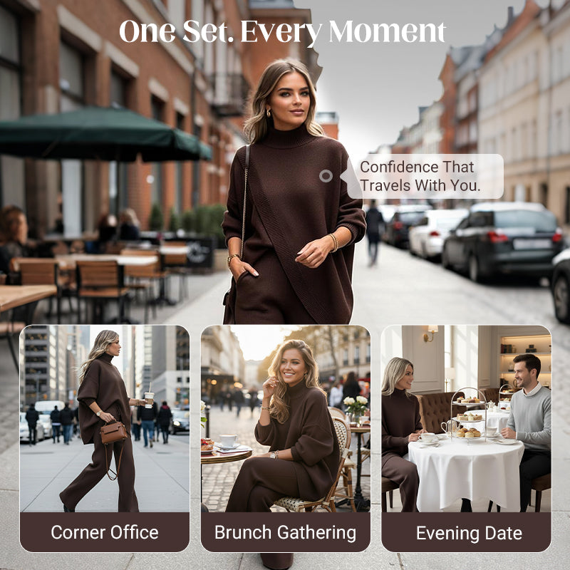 🔥 59% OFF! NEW! Women's 2-piece set – Asymmetrical sweater + wide-leg pants, relaxed fit and soft fabric, ultra comfortable 👚✨