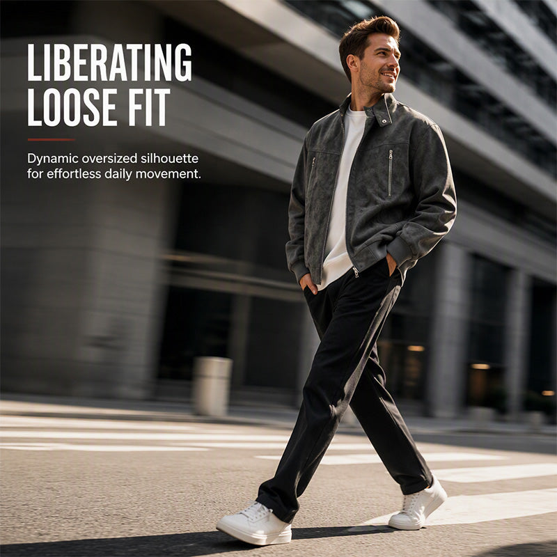 🧥 Suede-Look Texture, Relaxed Style | Men's Stand-Collar Oversized Bomber Jacket ⚡ Free Shipping