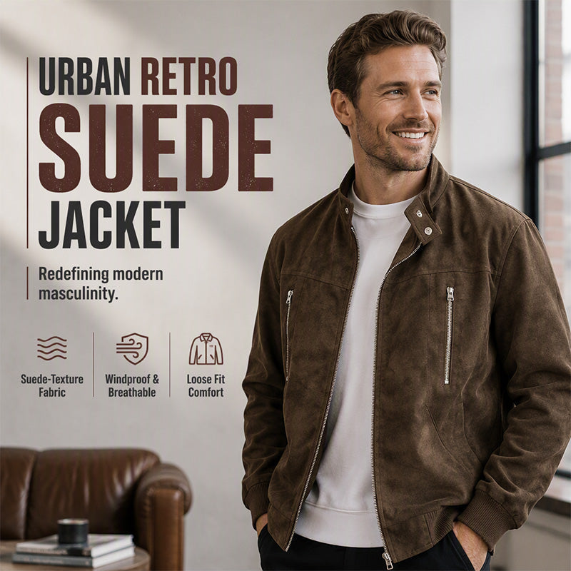 🧥 Suede-Look Texture, Relaxed Style | Men's Stand-Collar Oversized Bomber Jacket ⚡ Free Shipping