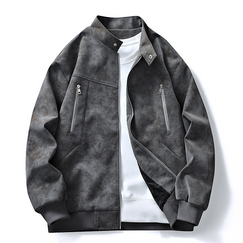 🧥 Suede-Look Texture, Relaxed Style | Men's Stand-Collar Oversized Bomber Jacket ⚡ Free Shipping