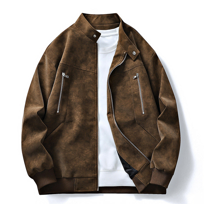 🧥 Suede-Look Texture, Relaxed Style | Men's Stand-Collar Oversized Bomber Jacket ⚡ Free Shipping